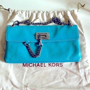 Michael Kors Blue Bag with Weathered Silver Chain